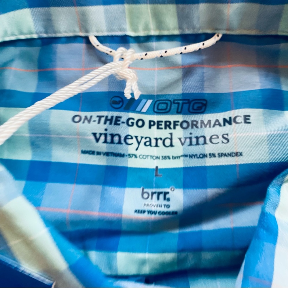 NWT Vineyard Vines men’s On The Go brrr Triple Chill plaid button down Sz L - Picture 7 of 10